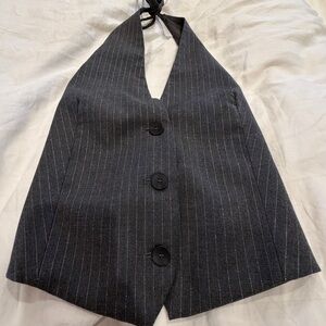 Zara - halter-neck vest - Silver Textured Fabric